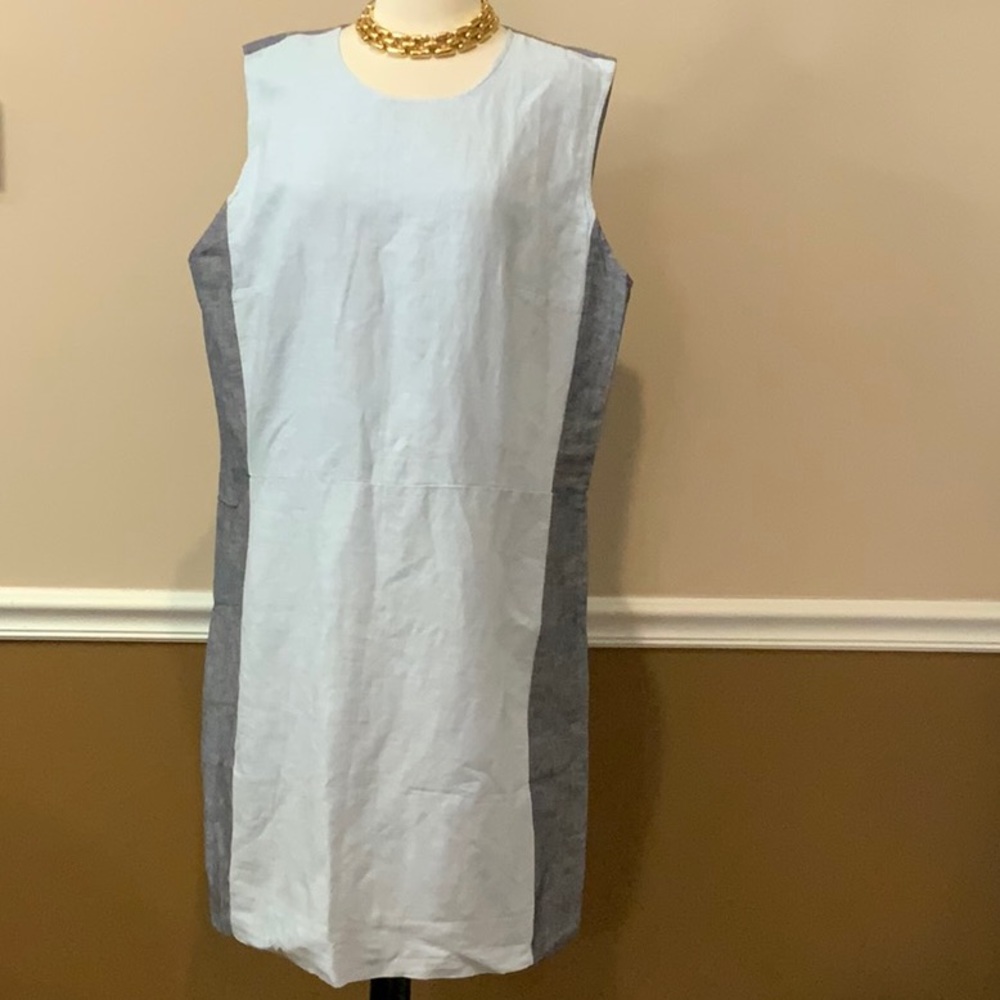 Nwot Gap Blue Color Block Chambray Linen Dress 20 - image 2